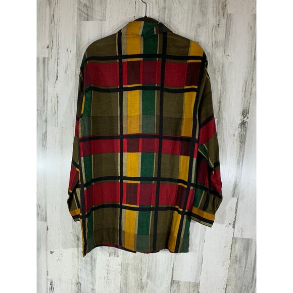 Jones‎ New York Button Up Shirt Size 4 Small Vintage Linen Plaid 80s 90s Retro - Picture 2 of 9